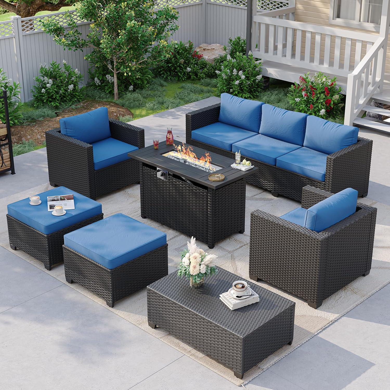 Outdoor Furniture And Fire Pit - Navy Blue Outdoor Sectional Sofa with
