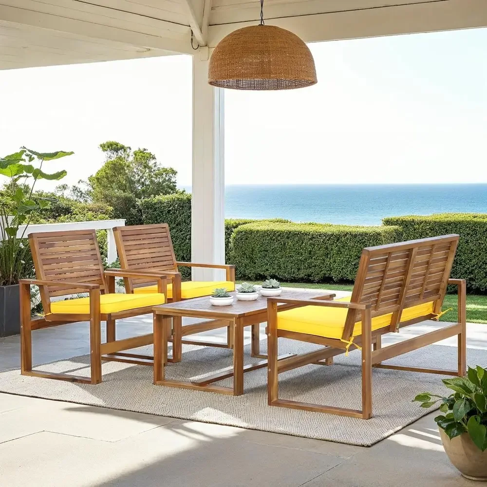 4-Piece Acacia Outdoor Patio F - đánh giá và giá Outdoor Furniture Yellow