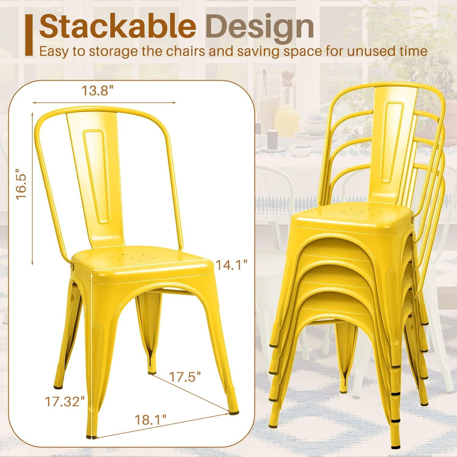 Metal Dining Chairs Set Of 4 I - đánh giá và giá Outdoor Furniture Yellow