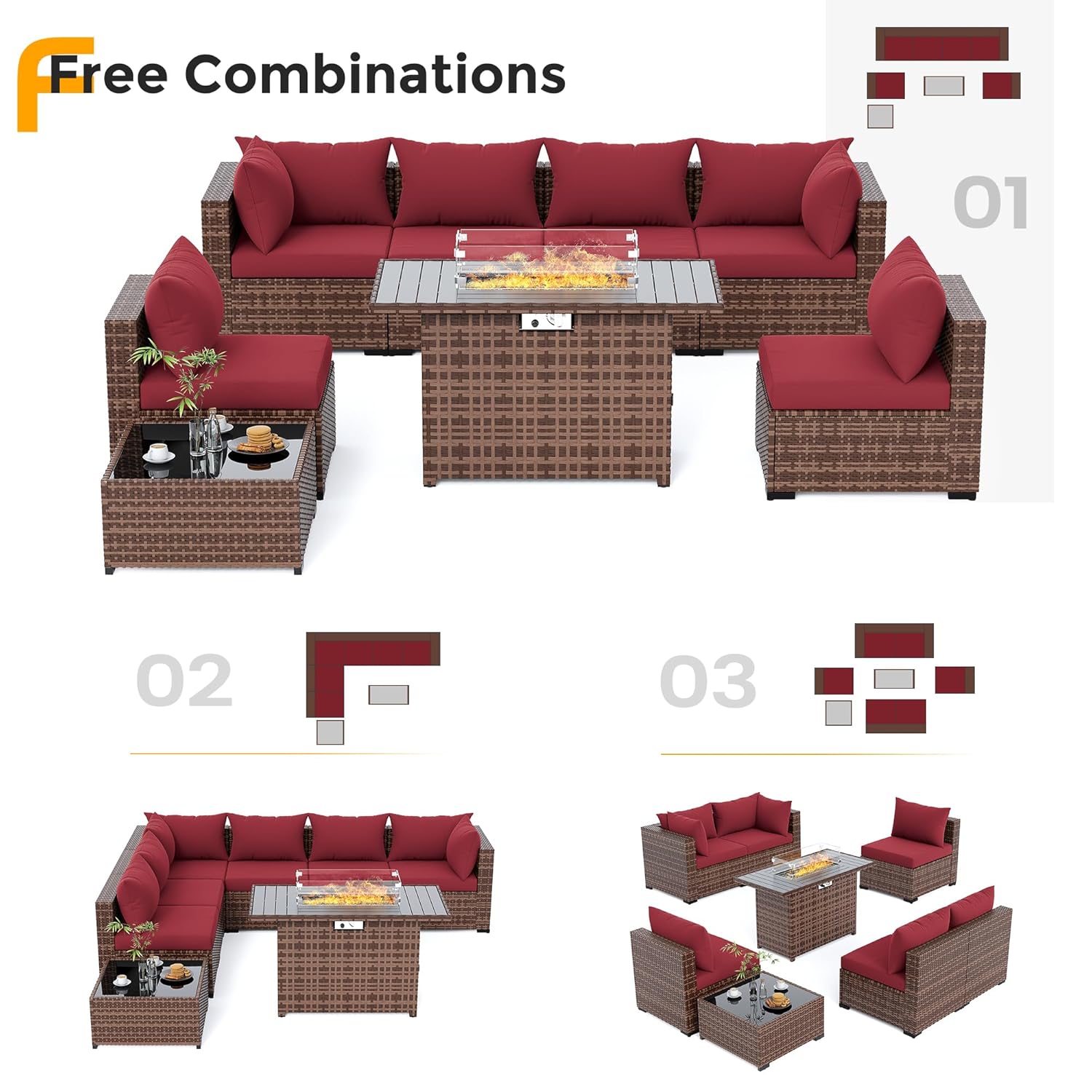 8pc All-Weather Wicker Section - đánh giá và giá Outdoor Furniture And Fire Pit