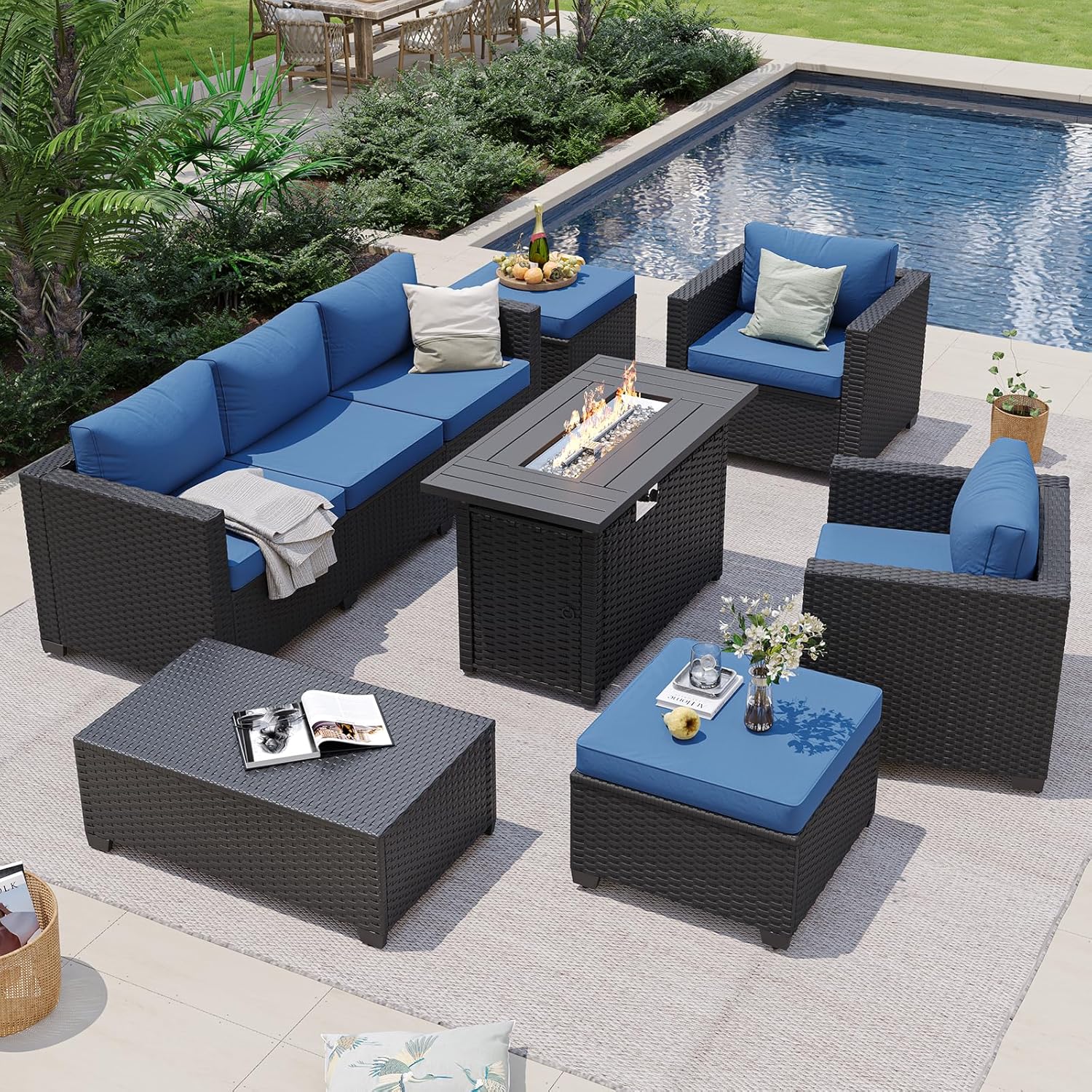 Navy Blue Outdoor Sectional So - đánh giá và giá Outdoor Furniture And Fire Pit