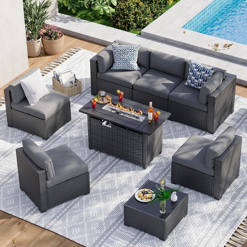 Aoxun 8 Piece Patio Furniture  - đánh giá và giá Outdoor Furniture And Fire Pit