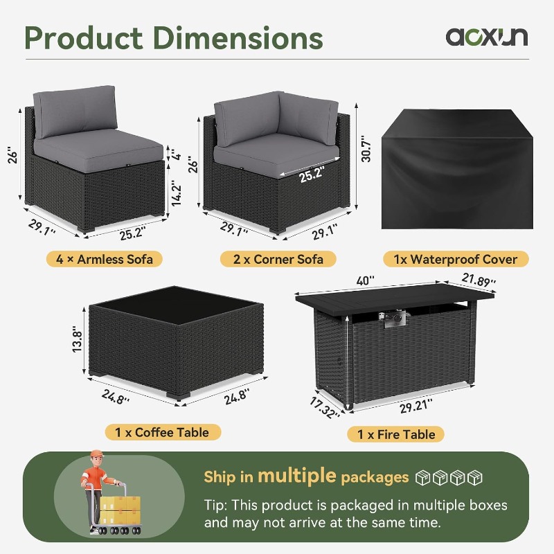 Aoxun 8 Piece Patio Furniture  - đánh giá và giá Outdoor Furniture And Fire Pit
