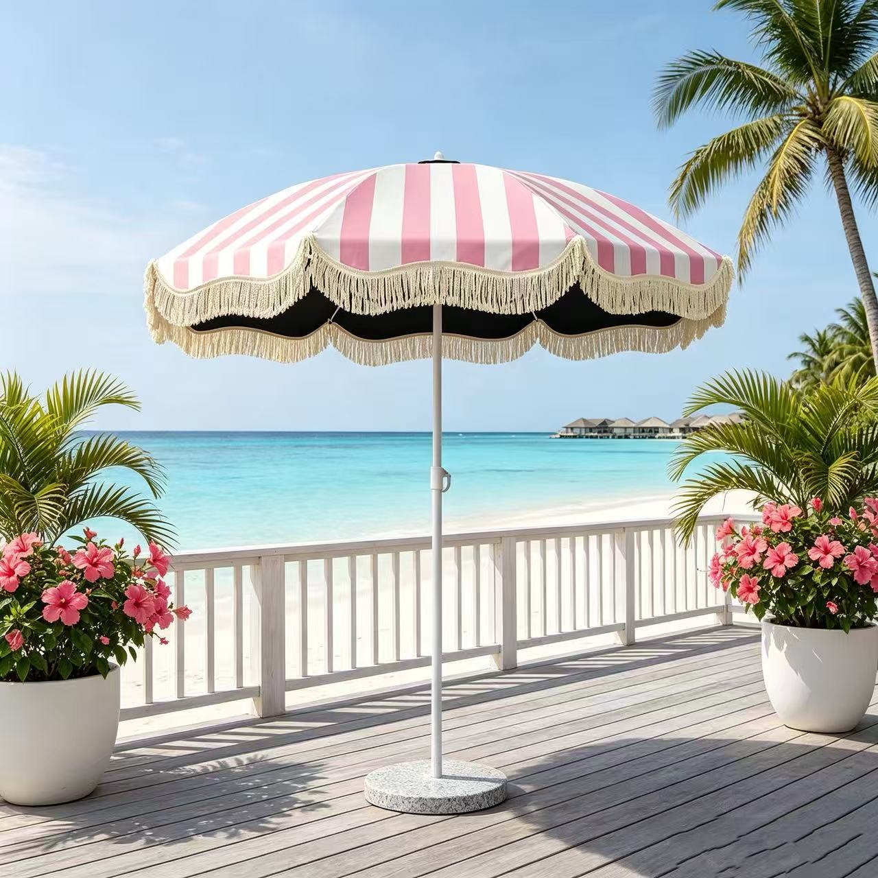 Striped Tassel Patio Umbrella, - đánh giá và giá Outdoor Furniture Yellow