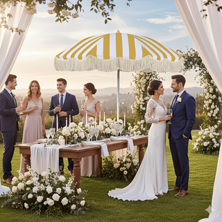 Striped Tassel Patio Umbrella, - đánh giá và giá Outdoor Furniture Yellow